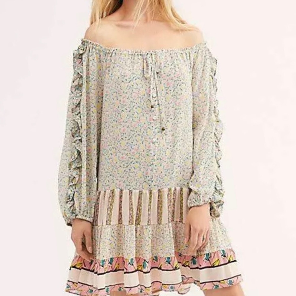 NEW FREE PEOPLE FLORAL CHIFFON MINI DRESS Z207-3